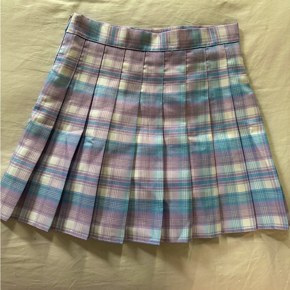 Redberry pink/blue Pleated Mini Skirt
